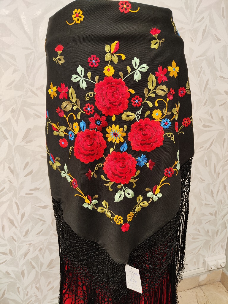 Mantón sarga 4 Rosas Rojo/Azul